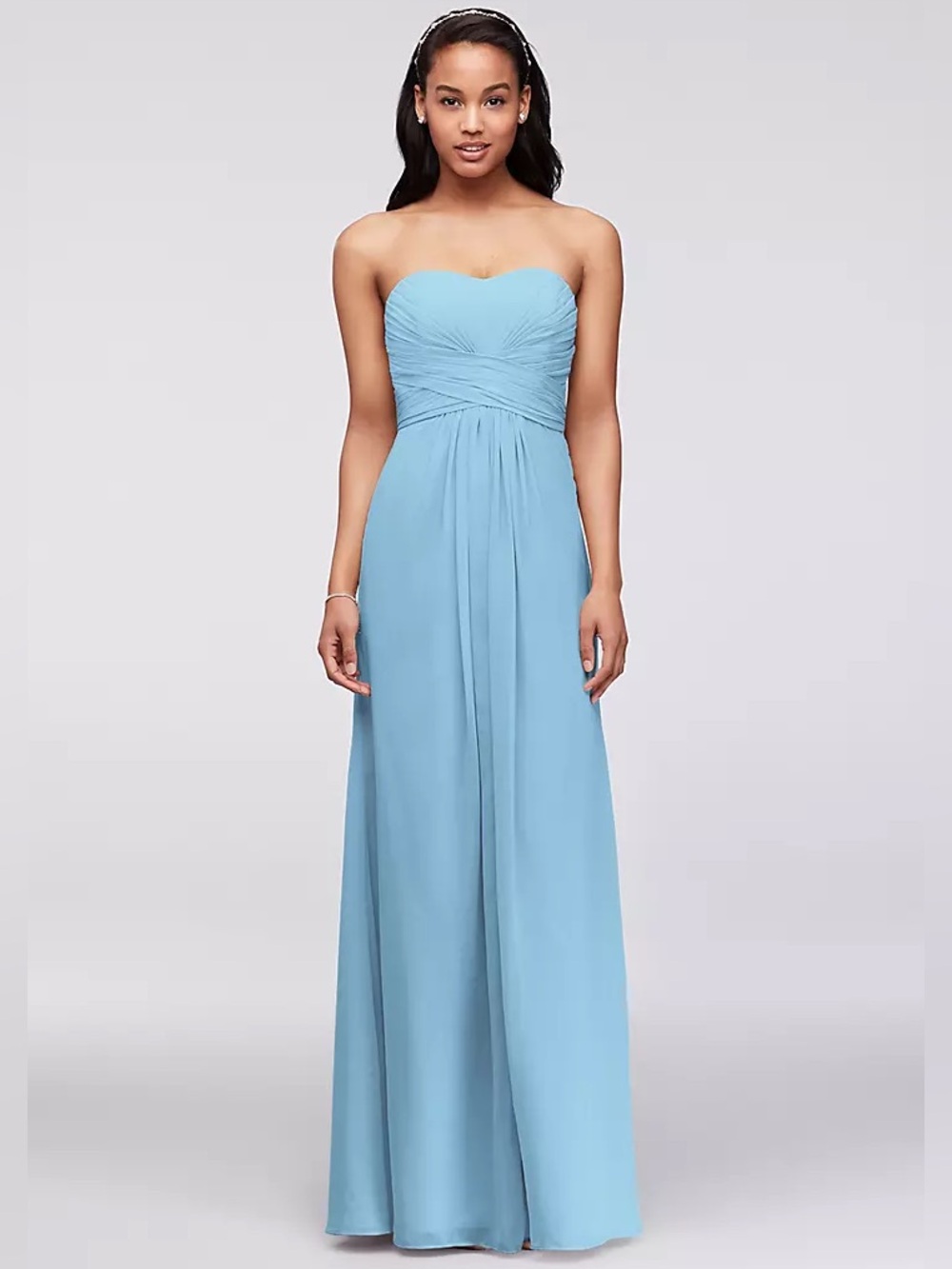 David’s Bridal F1555 Blue Sweetheart Neckline Strapless Chiffon Maxi Dress Sz 2